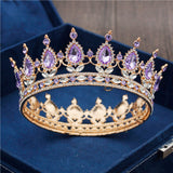 Daiiibabyyy Gold Purple Queen King Bridal Crown For Women Headdress Prom Pageant Wedding Tiaras and Crowns Hair Jewelry Accessories