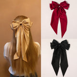 New Headwear Big Large Satin Bow Hairpins Barrettes for Women Girls Wedding Long Ribbon Hair Clip Hairgrip Bow Hair Accessories daiiibabyyy