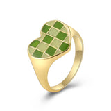 Vintage Checkerboard Finger Rings For Women Girls Punk Heart Black Geometric Metal Ring Party Gifts 2021 Trend Jewelry daiiibabyyy