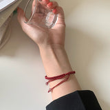 Daiiibabyyy Korean Fashion Strawberry Crystal Bracelet For Women Handwoven Red Bracelets For Girls Stone Jewelry  Friendship Couple Gift