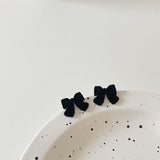 New Fashion Vintage Wine Red Plush Bowknot Ring Earring Personality Simple Autumn And Winter All-match Jewelry For Women Girls daiiibabyyy