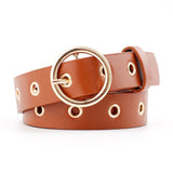 Fashion Punk Metal Eyelet Waist Belt with Chain PU Leather Women Waistband Wild Rivet Pin Buckle Belt Personality Jeans Decor daiiibabyyy