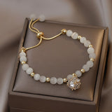 New Luxury Crystal Opal Charm Bracelets For Women Girls Adjustable Gold Color Chain Elephant Elk Zircon Pendant Bracelet Jewelry daiiibabyyy