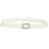 New Imitation Pearl Elastic Waistband Square Buckle Rhinestone Beaded Waist Belt Dress Decor Women Elegant Wild Waist Chain daiiibabyyy