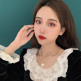 Japanese and Korean geometric metal hollow-out temperament pearl necklace, double simple ladies clavicle chain jewelry daiiibabyyy