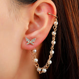 New Korean Elegant Cute Rhinestone Butterfly Stud Earrings for Women Girls Fashion Metal Chain Boucle D'oreille Jewelry Gifts daiiibabyyy