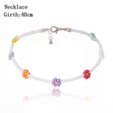 Daiiibabyyy IngeSight.Z Bohemian Colorful Beads Flower Choker Necklace for Women Summer Statement Short Collar Clavicle Chain Jewelry