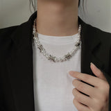 Fine Fashion Imitation Pearl Beaded Geometric Thorns Statement Necklaces Hip hop Women Men Punk Jewelry Trendy Popular Necklace