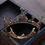 Daiiibabyyy Baroque Vintage Black Crystal Beads Round Bridal Tiaras Big Crown Royal Queen Rhinestone Pageant Diadem Wedding Hair Accessories