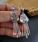 Retro Silver Color Long Tassel Pendant Earrings Fashion Bohemian Antique Women's Imitation Pearls Flower Drop Earrings Jewelry daiiibabyyy