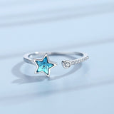 New Blue Star Ring Diamond Single Row Open Ring for Women Adjustable Girlfriend Birthday Party Gift daiiibabyyy