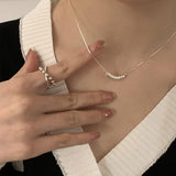 Korean Fashion Silver Color Small Circle Geometry Pendent Necklace For Women Simple Clavicle Chain Girlfriend Students Gifts daiiibabyyy