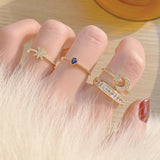 Ins Hot Sale Romantic Double Layers Shine CZ Women Ring Adjustable Cubic AAA Zircon Blue Crystal Finger Rings Wedding Jewelry daiiibabyyy