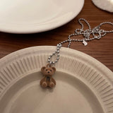 Korean Fashion Cute Plush Bear Pendant Womens Necklace for Girls Female Bear Chain Necklaces Christmas Party Jewelry Set