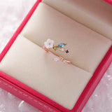 New Fashion Crystal Flower Branch Leaf Adjustable Finger Rings for Women Rose Gold Zircon Open Ring Glamour Wedding Jewelry Gift daiiibabyyy
