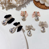 MENGJIQIAO Korean Fashion Velvet Bowknot Drop Earrings For Women Girls Elegant Waterdrop Crystal Pendientes Party Jewelry daiiibabyyy