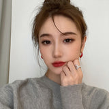 Girls' Sweet Red Heart-Shaped Pendant Earrings Korean Fashion Jewelry New Year's Party Elegant Accessories For Woman in 2022 daiiibabyyy