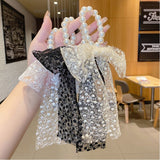 Lace Pearl Hair Rope Elegant Knotted Bow Ribbon Ins Headwear Butterfly Hair Rubber Band Korean Style Women Hair Accessories