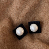 FFLACELL Fashion Vintage Green,Khaki,Black Geometric Plush Love-Heart Pearl Earrings Female Personality All-match Party Jewelry daiiibabyyy
