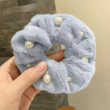 New Headdress Scrunchie Elastic Multicolor Band French Style Hair Rope Pearl Hair Ring Exquisite Plush Hair Ring Headdress daiiibabyyy