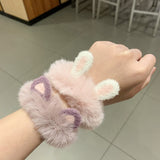 2021 New Hair Accessories Fake Fur Hair Rope Bear Scrunchies Women Girls Elastic Hair Rubber Bands Hair Ring Ponytail Holder daiiibabyyy