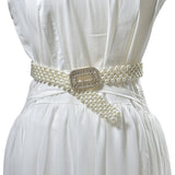 New Imitation Pearl Elastic Waistband Square Buckle Rhinestone Beaded Waist Belt Dress Decor Women Elegant Wild Waist Chain daiiibabyyy