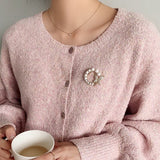 New Trendy Exquisite Pearl Rhinestone Circle Brooches for Women Fashion Elegant Butterfly Brooch Pins Wedding Party Jewelry Gift daiiibabyyy