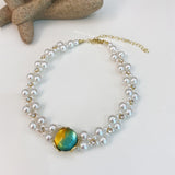 2022 Vintage Green Round Crystal Choker For Women Girls Elegant Pearl Beads Strand Necklace Trendy Wedding Jewelry daiiibabyyy