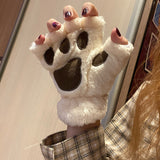 1Pair Women Girl Lovely Bear Plush Cat Paw Claw Gloves Winter Faux Fur Cute Kitten Fingerless Mittens Christmas Halloween Gloves daiiibabyyy
