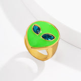 Europe America Trendy Hip hop Geometric Alien Flower Heart Statement Ring Punk Jewelry For Women New Fashion Rings femme anillos daiiibabyyy