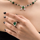 Vintage Green Purple Crystal Rhinestone Opening Finger Knuckle Rings Charm Opal Beads Necklace Girls Party Gift Fashion Jewelry daiiibabyyy