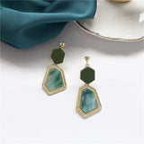 Vintage Simple Green Resin Stone Geometric Drop Earrings For Women Retro Elegant Fashion Party Jewelry Dangle Boucle D'oreille daiiibabyyy
