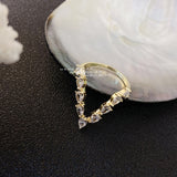 MENGJIQIAO Korean Fashion V Shaped Cubic Zircon Rings For Women Girls Elegant Mid Finger Knuckle Rings Party Jewelry Gifts daiiibabyyy