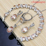 Silver 925 Bridal Jewelry Champagne Zircon Jewelry Sets For Women Earrings/Pendant/Necklace/Rings/Bracelet daiiibabyyy