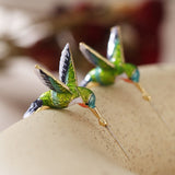 Cretive Bird Flying Hummingbird Blue Green Painting Oil Earrings Fashion Animal Jewelry Cute Female Enamel Earrings Gifts daiiibabyyy