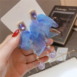 2022 Korean Fashion Blue Chiffon Bow-knot Charm Drop Earring Wedding Jewelry For Women Chic Imitation Pearl Long Dangle brincos daiiibabyyy
