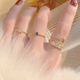 Ins Hot Sale Romantic Double Layers Shine CZ Women Ring Adjustable Cubic AAA Zircon Blue Crystal Finger Rings Wedding Jewelry daiiibabyyy