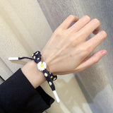 Daiiibabyyy New Handmade Braided Hemp Rope Bracelet Adjustable Daisies Printed Black And White Color Wristband For Women Fashion Jewelry