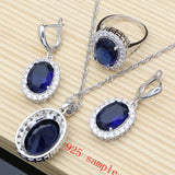 Blue Sapphire 925 Silver Jewellry Sets Natural Gemstone Wedding Fine Jewelry Bracelet Necklace Sets Dropshipping daiiibabyyy