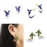 Cretive Bird Flying Hummingbird Blue Green Painting Oil Earrings Fashion Animal Jewelry Cute Female Enamel Earrings Gifts daiiibabyyy