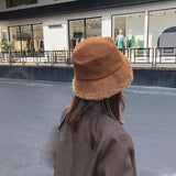 Winter Women Bucket Hat Wool Fleece Fisherman Caps  Suede Artificial Fur Thick Warm Plush Female Cap Sunscreen Panama Cap daiiibabyyy