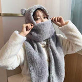 Cute Bear Ear Hat Scarf Gloves Set Winter Women Novelty Caps Warm Casual Plush Hats Casual Solid Fleece Girl Kawaii Accessories daiiibabyyy