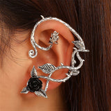 2022 New Vintage Silver Black Rose Earrings Ring Necklace Retro Ear Pendant Popular Engagement for Women Earring Accessories