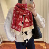 Women's Scarf Winter Christmas Scarf Female Autumn and Winter Korean Version of Wool Knitting Thick Warmth All-match Red Scarf daiiibabyyy