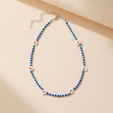 17KM Y2K Style Flower Beaded Necklace for Women Bohemian Colorful Short Beaded Pearl Choker Necklace Female Jewelry daiiibabyyy