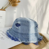 Fashion Bucket Hat for Children Outdoor Sports Hip Hop Cap Washed Denim Summer Cotton Fishing Sun Hat Panama For Boys Girls daiiibabyyy