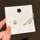 MENGJIQIAO Korean Elegant Asymmetric Pearl Zircon Clip Earrings For Women Trendy Ear Cuff No Piercing Cartilage Ear Jewelry daiiibabyyy