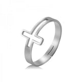 Trend Silver Color Alloy Rhinestone Cross Ring Geometric Heart Adjustable Open Rings For Women Fashion Jewelry Gift Dropshipping daiiibabyyy