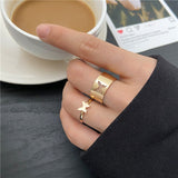 Punk Hip Pop Cross Rings For Women Men Fashion Finger Chain Adjustable Butterfly Open Ring Set Party Jewelry Gifts daiiibabyyy