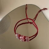 Daiiibabyyy Korean Fashion Strawberry Crystal Bracelet For Women Handwoven Red Bracelets For Girls Stone Jewelry  Friendship Couple Gift